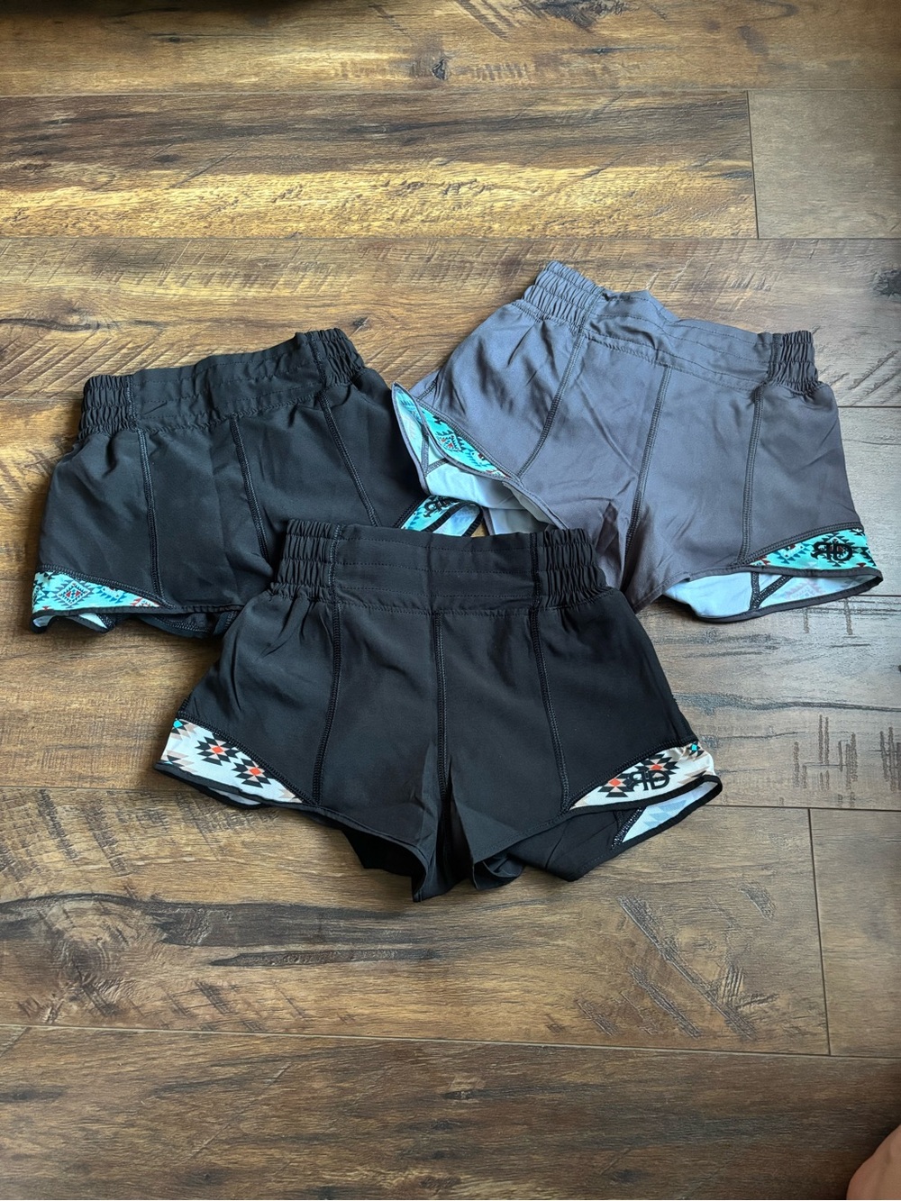 Athletic Running Shorts with Aztec Trim - Black & Charcoal